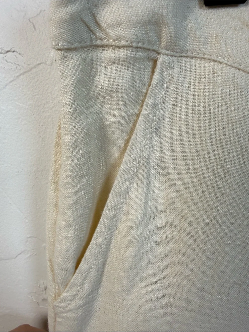 Free People Cream Wide-Leg linen blend Relaxed Pants